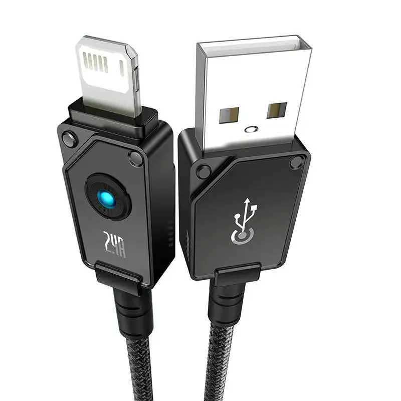 Cabo USB-A para Lightning Baseus P10355802111-00 — 1 m, 5V/2.4A, USB PD, fibra aramida, Preto