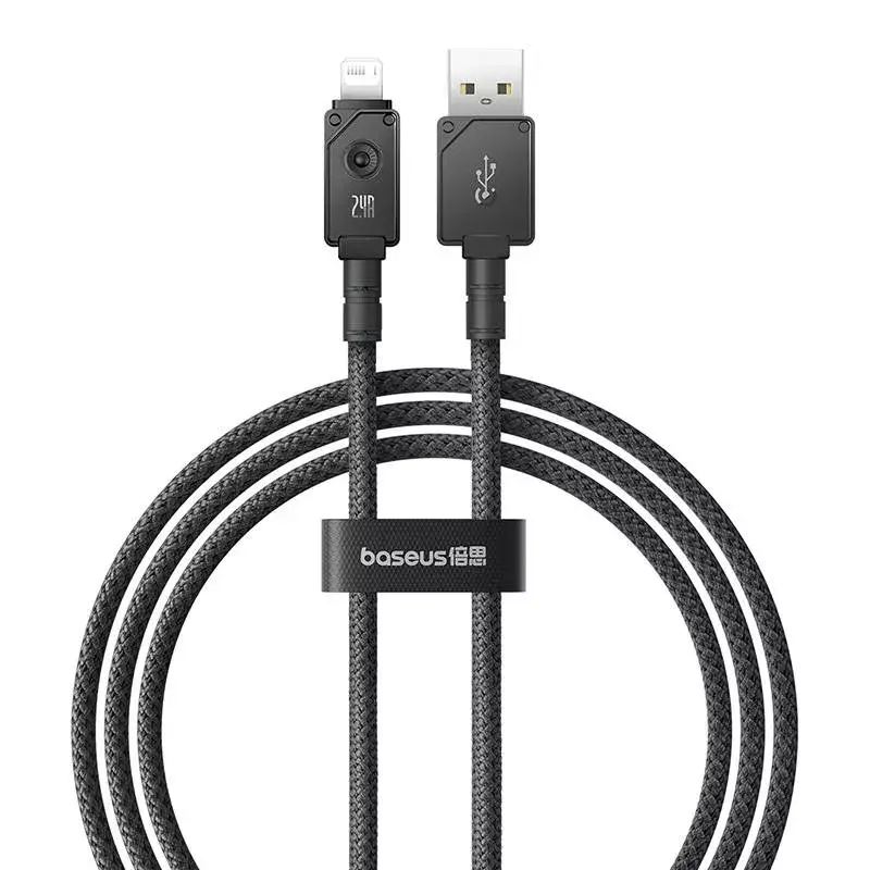 Cabo USB-A para Lightning Baseus P10355802111-00 — 1 m, 5V/2.4A, USB PD, fibra aramida, Preto