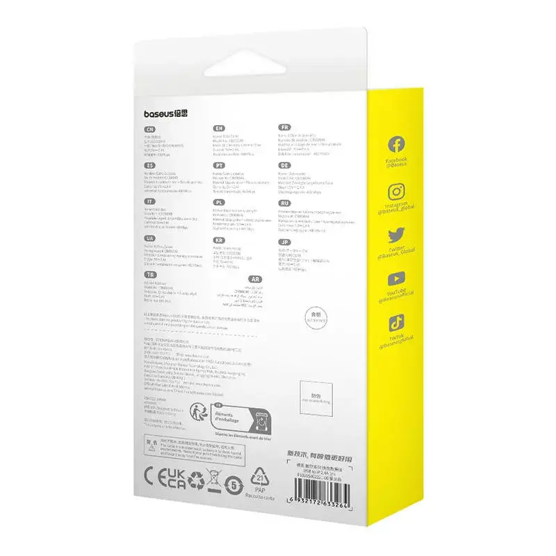 Cabo USB-A para Lightning Baseus 1 m 5 V 2,4 A branco, USB PD, 480 Mbit/s