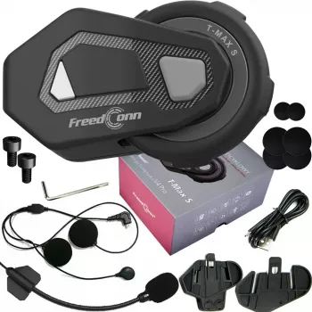 Headset FreedConn T-MAX S V4 PRO SINGLE — Bluetooth 5.1, intercomunicador até 1000 m, rádio FM, 11 h de tempo de conversação, LiPo 500 mAh