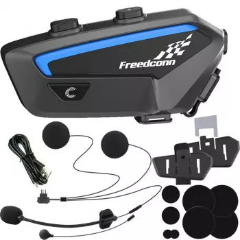 Headset intercomunicador para motociclo FreedConn FX preto — Bluetooth 5.0, IP67, alcance 2000 m, 30 h de tempo de conversação