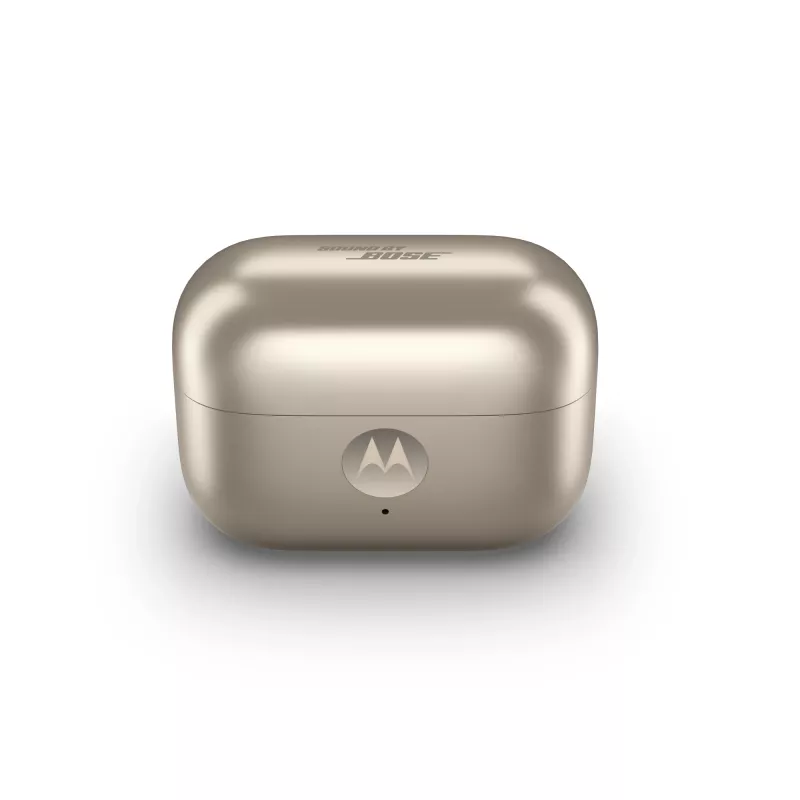 Headset Motorola Moto Buds Loop Bluetooth Ear-Clip-On binaural, Dolby Atmos, Bluetooth 5.0, ANC, 8 h de reprodução, estojo de carregamento 520 mAh, bege