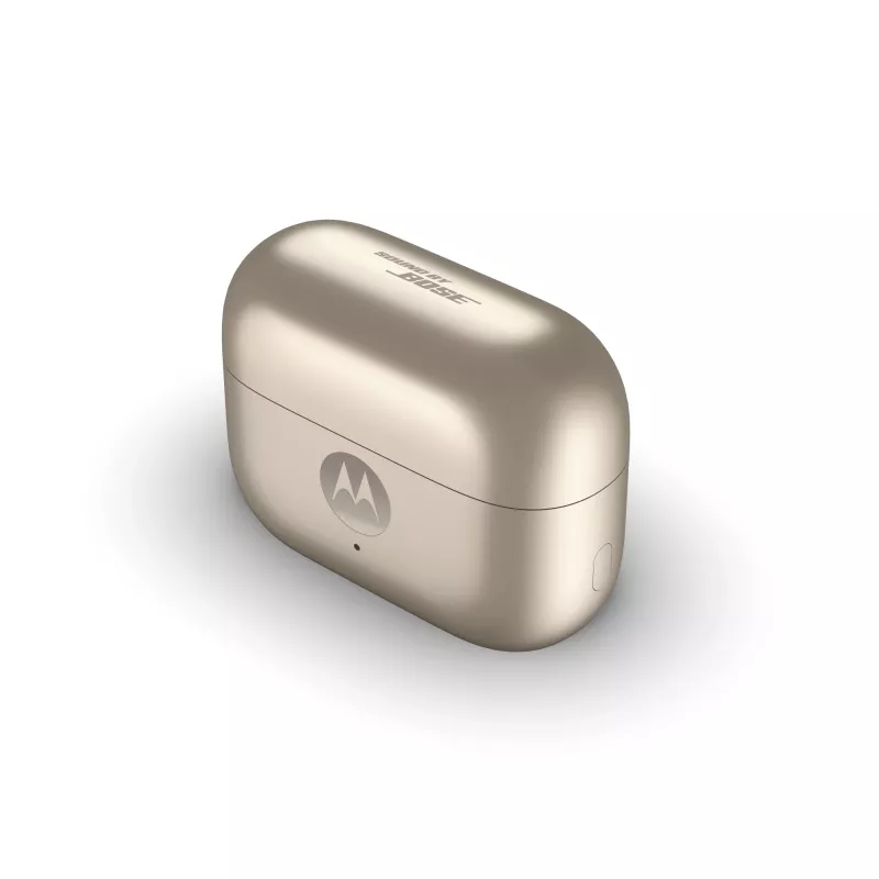 Headset Motorola Moto Buds Loop Bluetooth Ear-Clip-On binaural, Dolby Atmos, Bluetooth 5.0, ANC, 8 h de reprodução, estojo de carregamento 520 mAh, bege