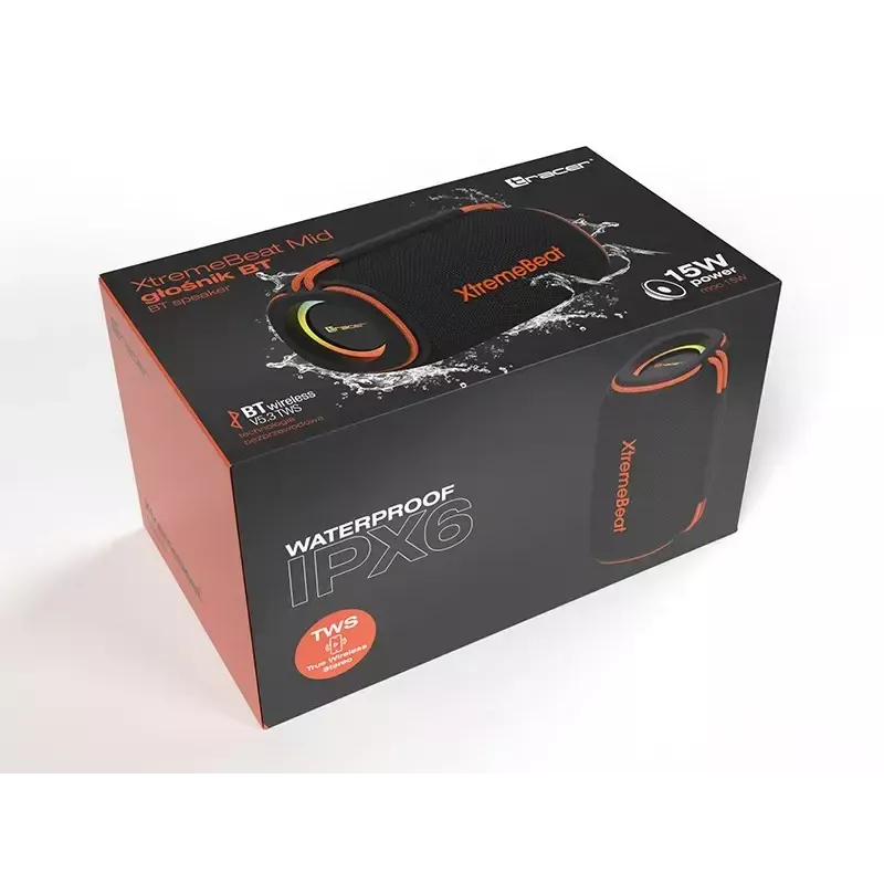Altifalante portátil estéreo TRACER XtremeBeat TWS — 15 W, IPX6, Bluetooth 5.3, 6 h, AUX/USB, microfone