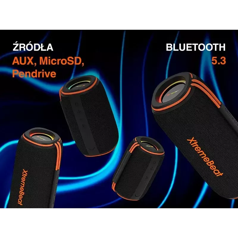 Altifalante portátil estéreo TRACER XtremeBeat TWS — 15 W, IPX6, Bluetooth 5.3, 6 h, AUX/USB, microfone