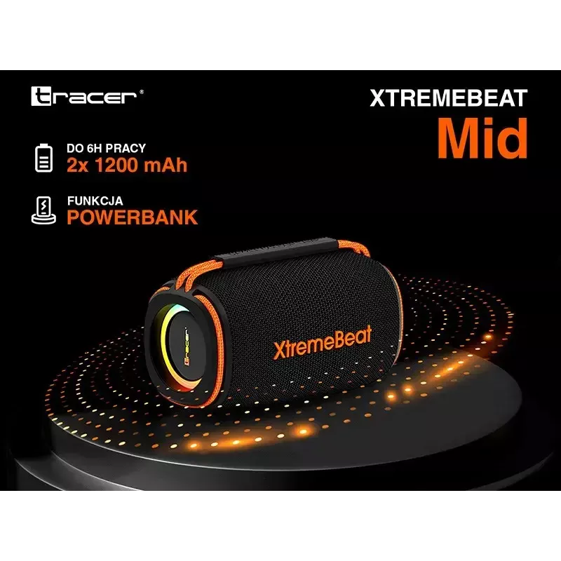 Altifalante portátil estéreo TRACER XtremeBeat TWS — 15 W, IPX6, Bluetooth 5.3, 6 h, AUX/USB, microfone