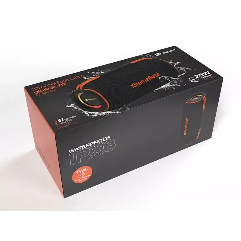 Altifalante portátil estéreo TRACER XtraVox XL TWS BT RGB — 25 W RMS, IPX6, Bluetooth 5.3, AUX, USB-A