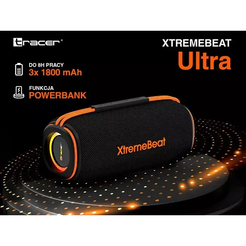 Altifalante portátil estéreo TRACER XtraVox XL TWS BT RGB — 25 W RMS, IPX6, Bluetooth 5.3, AUX, USB-A
