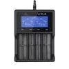 Carregador XTAR VC4SL para células Li-Ion, Ni-MH, Ni-Cd – 4 baías, alimentação DC, compatível com 18650 e outras pilhas cilíndricas, preto