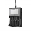 Carregador XTAR VC4SL para células Li-Ion, Ni-MH, Ni-Cd – 4 baías, alimentação DC, compatível com 18650 e outras pilhas cilíndricas, preto