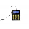 Carregador XTAR VC4SL para células Li-Ion, Ni-MH, Ni-Cd – 4 baías, alimentação DC, compatível com 18650 e outras pilhas cilíndricas, preto