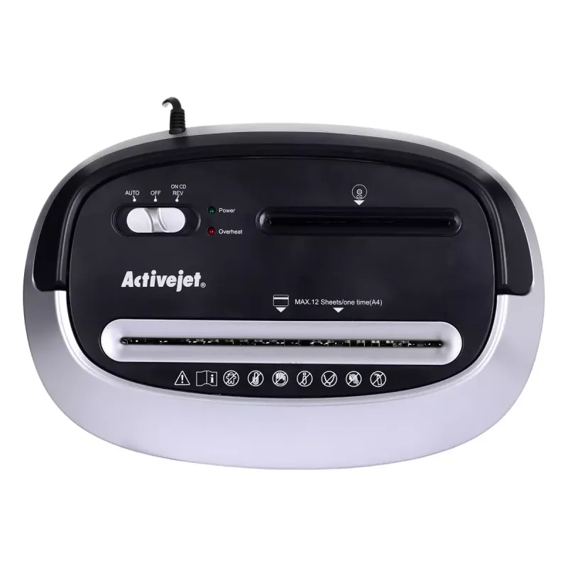 Activejet ASH-1201D destruidora de papel, P-3, 12 folhas, 25 l, fragmentos de 5x38 mm, preto/prateado