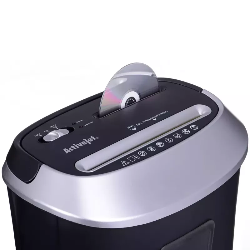 Activejet ASH-1201D destruidora de papel, P-3, 12 folhas, 25 l, fragmentos de 5x38 mm, preto/prateado
