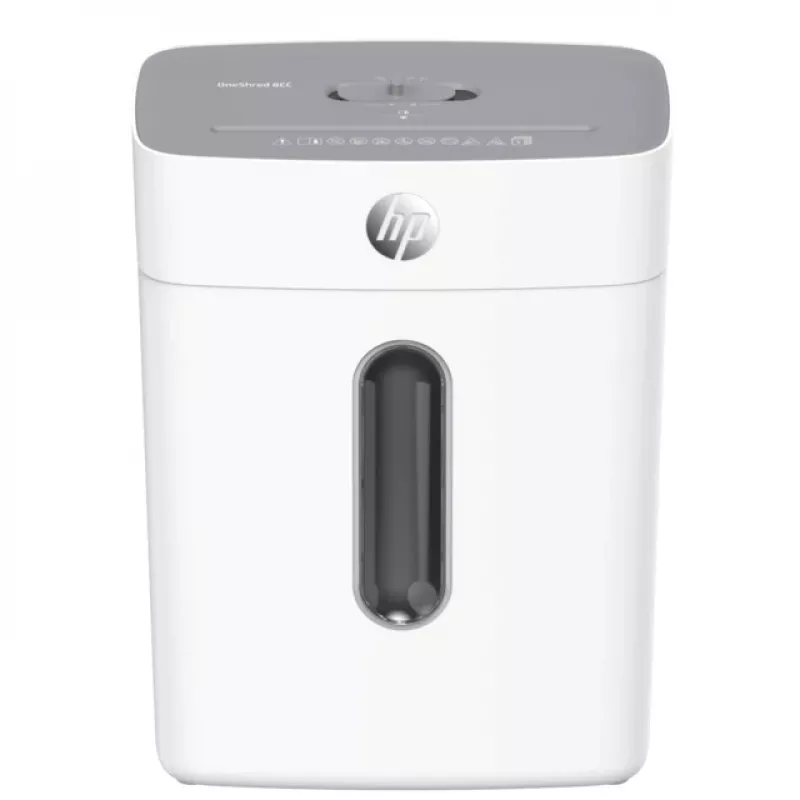 HP OneShred 8CC 2801 destruidora de papel, microcorte 5x18 mm, P-4, 8 folhas, 15 l, 68 dB, cinzento claro