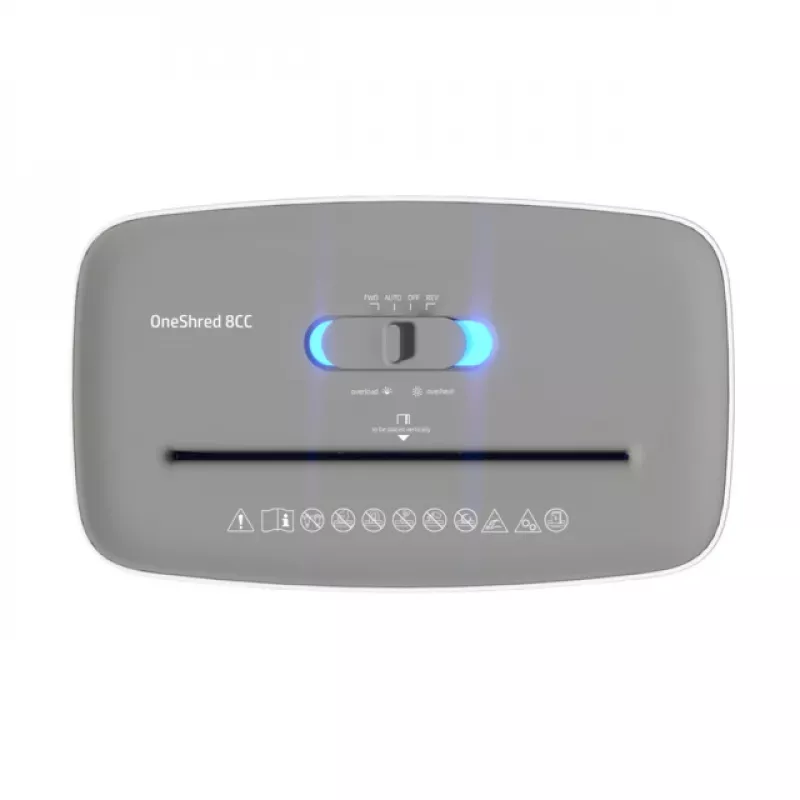 HP OneShred 8CC 2801 destruidora de papel, microcorte 5x18 mm, P-4, 8 folhas, 15 l, 68 dB, cinzento claro