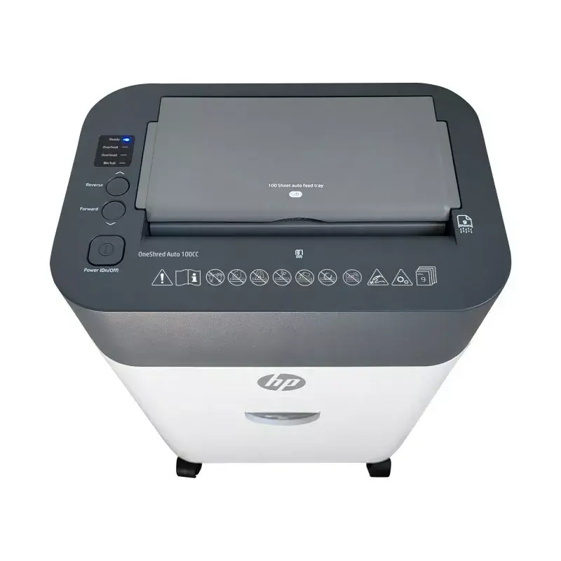 Destruidora de documentos HP OneShred Auto 100CC corte cruzado 68 dB 22 cm branco