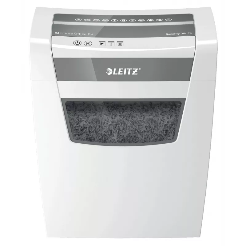 Leitz IQ Home Office P4 destruidora de papel, corte em partículas, 22 cm, 4 x 28 mm, 10 folhas, 23 l, branco