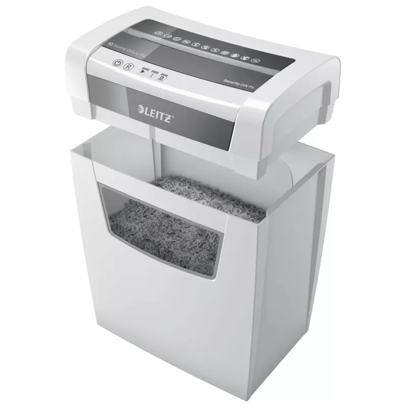 Leitz IQ Home Office P4 destruidora de papel, corte em partículas, 22 cm, 4 x 28 mm, 10 folhas, 23 l, branco