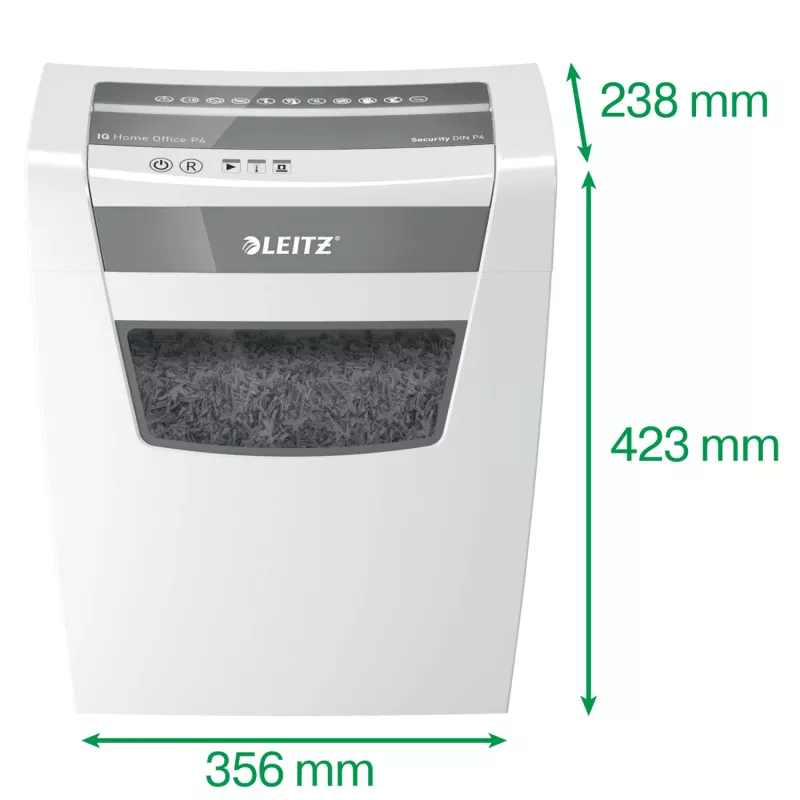 Leitz IQ Home Office P4 destruidora de papel, corte em partículas, 22 cm, 4 x 28 mm, 10 folhas, 23 l, branco