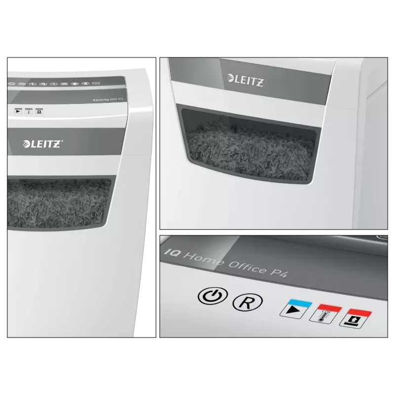 Leitz IQ Home Office P4 destruidora de papel, corte em partículas, 22 cm, 4 x 28 mm, 10 folhas, 23 l, branco