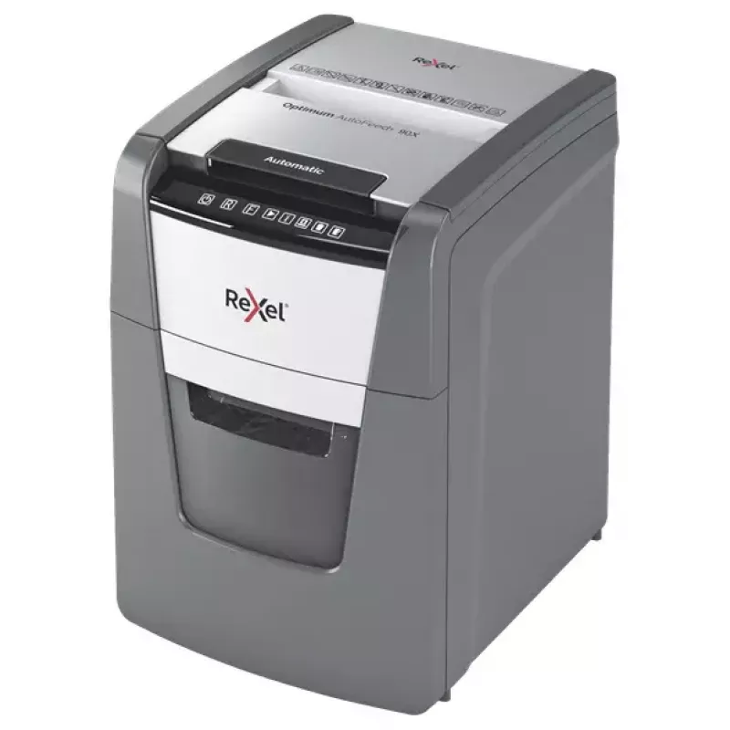 Destruidora de documentos Rexel AutoFeed+ 90X corte cruzado 55 dB preto, cinzento