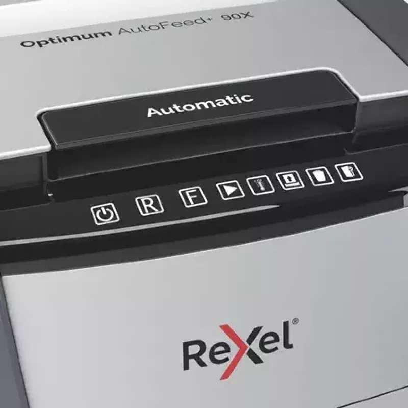 Destruidora de documentos Rexel AutoFeed+ 90X corte cruzado 55 dB preto, cinzento