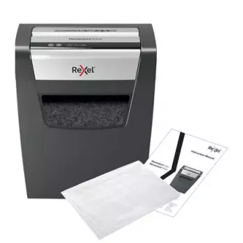 Destruidora de documentos REXEL Momentum X410 — corte em partículas P-4, 4 x 28 mm, capacidade 10 folhas, cesto 23 litros, proteção anti-encravamento