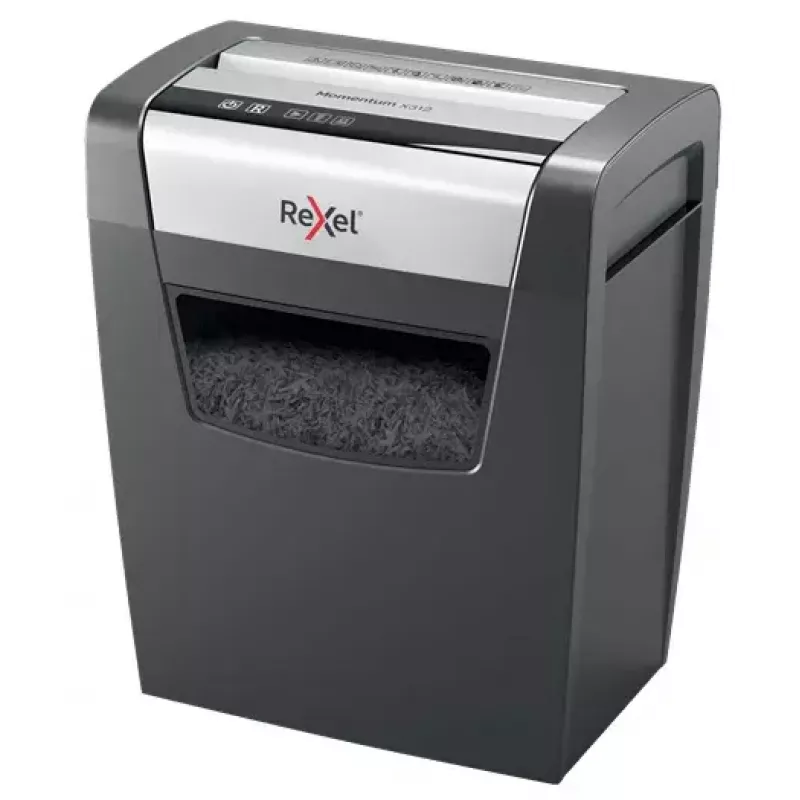 Destruidora de documentos REXEL Momentum X312 — corte em partículas P-3, capacidade 12 folhas, recipiente 23 l, 5 x 42 mm