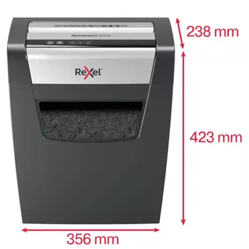 Destruidora de documentos REXEL Momentum X312 — corte em partículas P-3, capacidade 12 folhas, recipiente 23 l, 5 x 42 mm