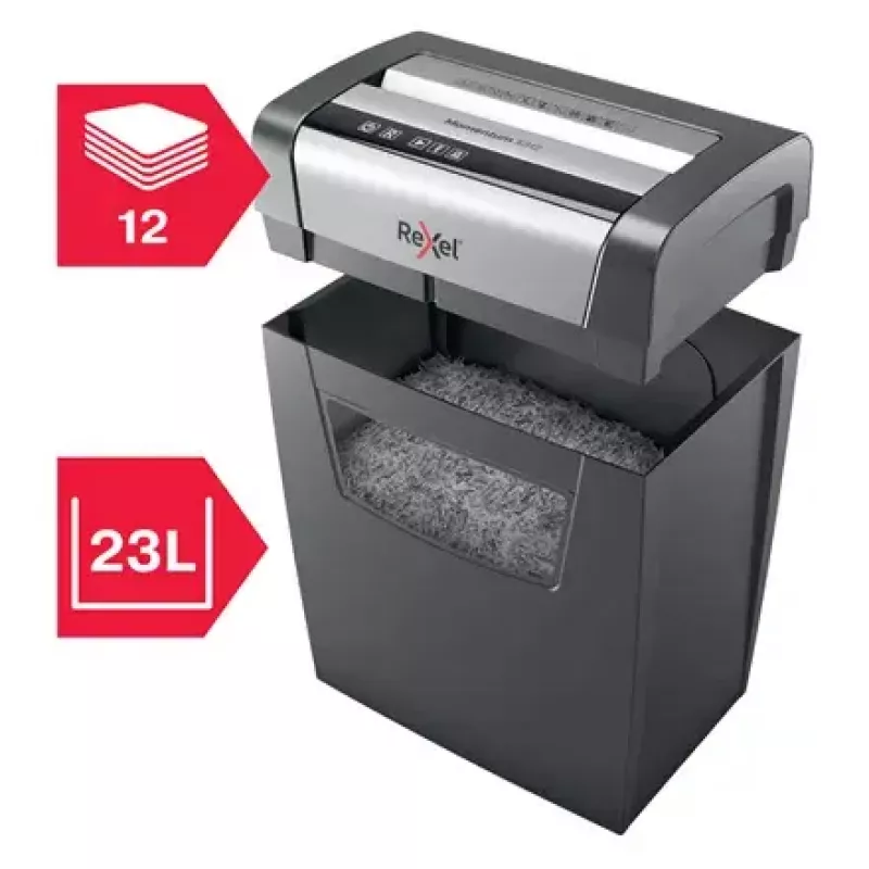 Destruidora de documentos REXEL Momentum X312 — corte em partículas P-3, capacidade 12 folhas, recipiente 23 l, 5 x 42 mm