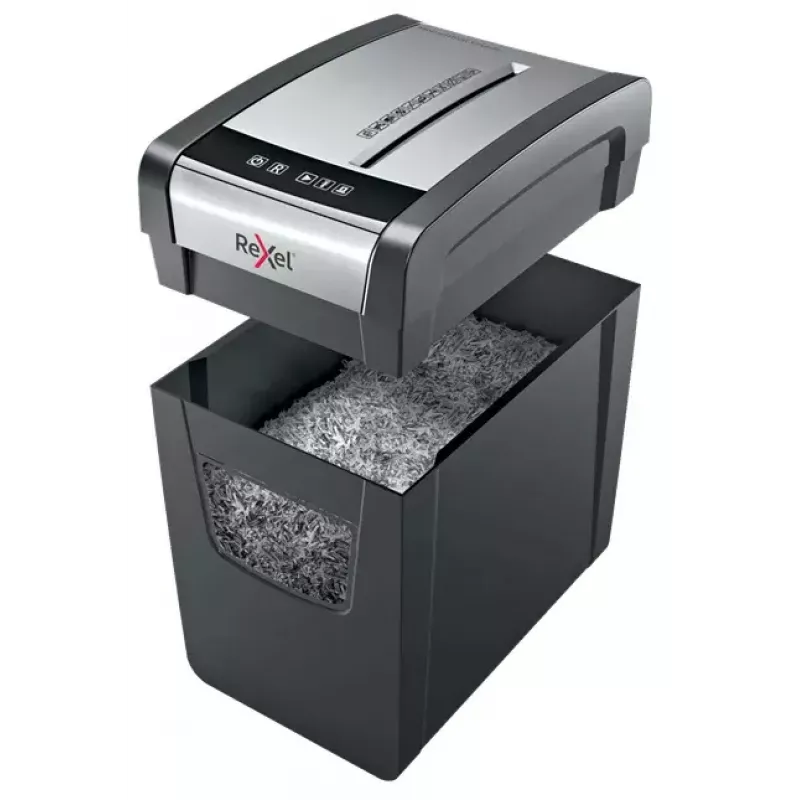 Destruidora de documentos REXEL Momentum X312-SL – corte em partículas 5 x 42 mm, capacidade 12 folhas, cesto 23 L, controlo por botões
