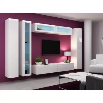 Vitrina Cama Meble VIGO 180 montagem na parede caixa de vidro 1800×400×300 mm branco/branco brilhante
