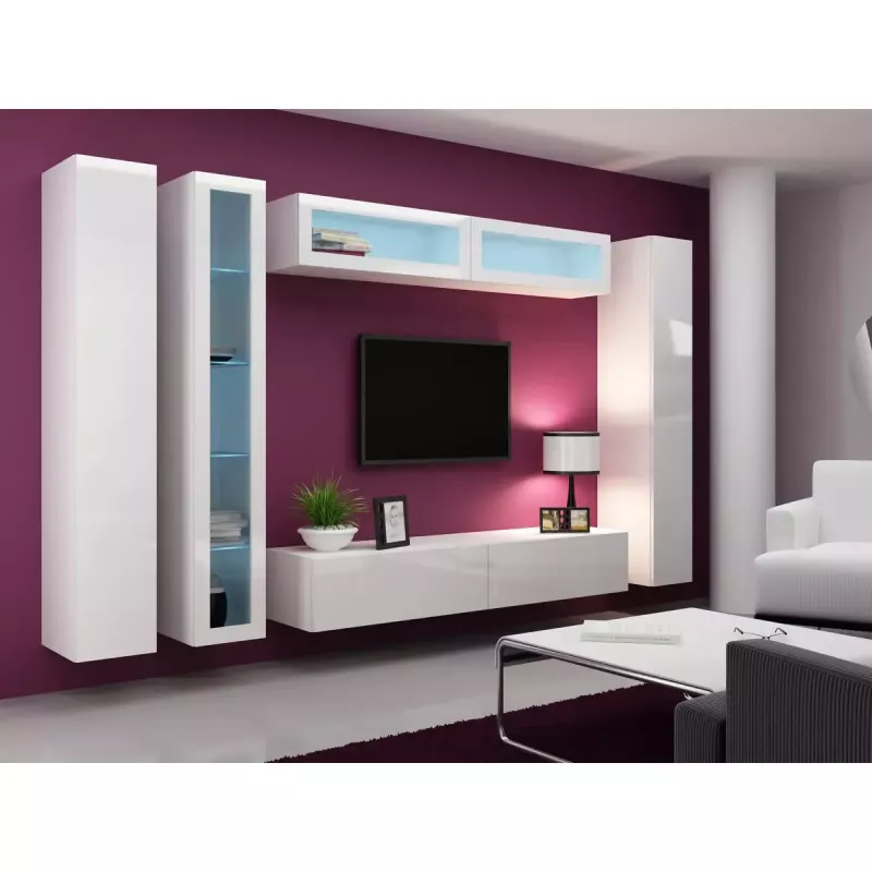 Vitrina Cama Meble VIGO 180 montagem na parede caixa de vidro 1800×400×300 mm branco/branco brilhante