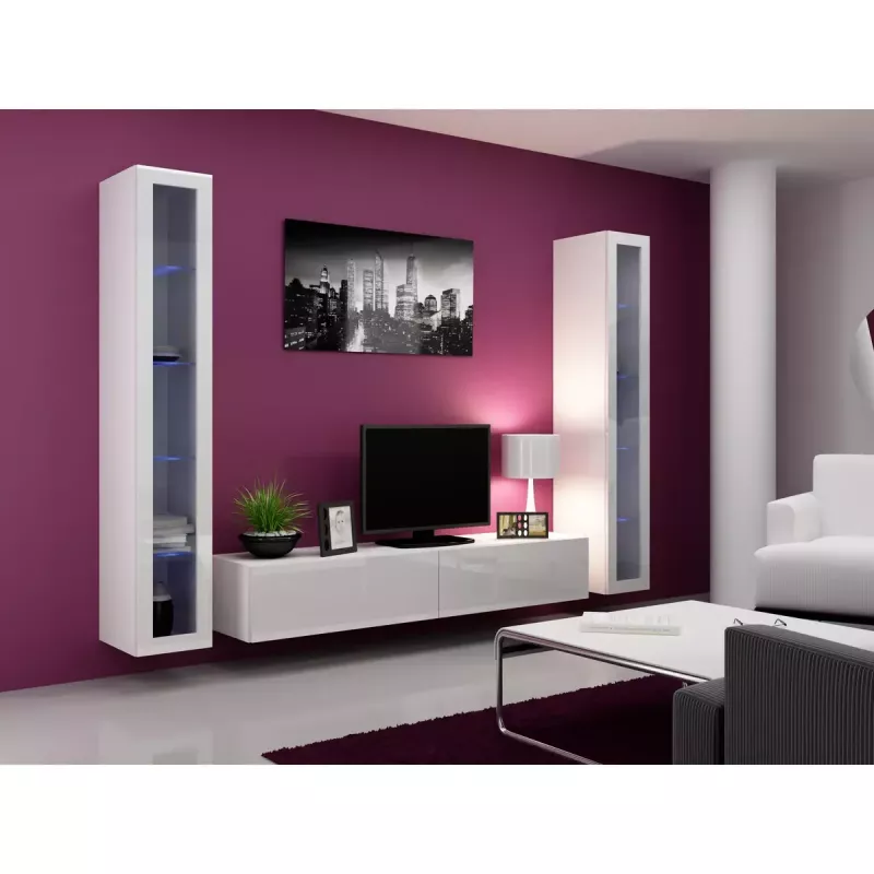 Vitrina Cama Meble VIGO 180 montagem na parede caixa de vidro 1800×400×300 mm branco/branco brilhante