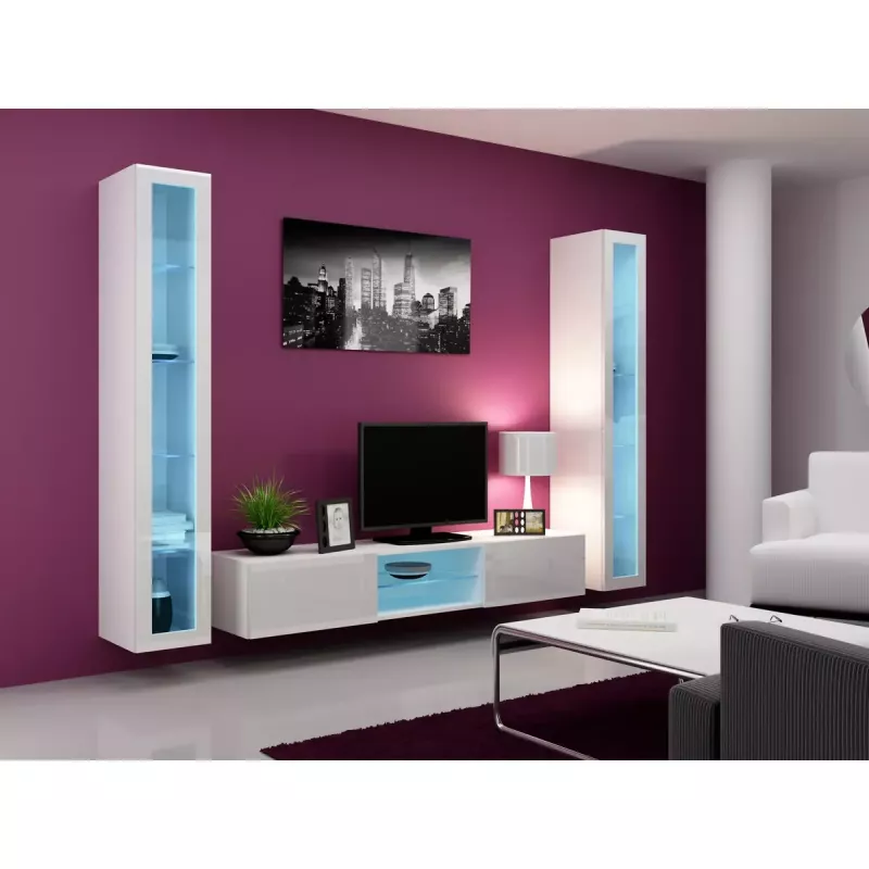 Vitrina Cama Meble VIGO 180 montagem na parede caixa de vidro 1800×400×300 mm branco/branco brilhante