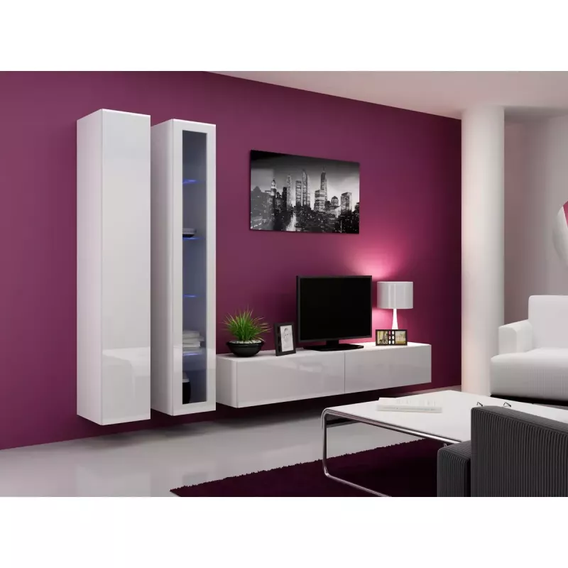 Vitrina Cama Meble VIGO 180 montagem na parede caixa de vidro 1800×400×300 mm branco/branco brilhante