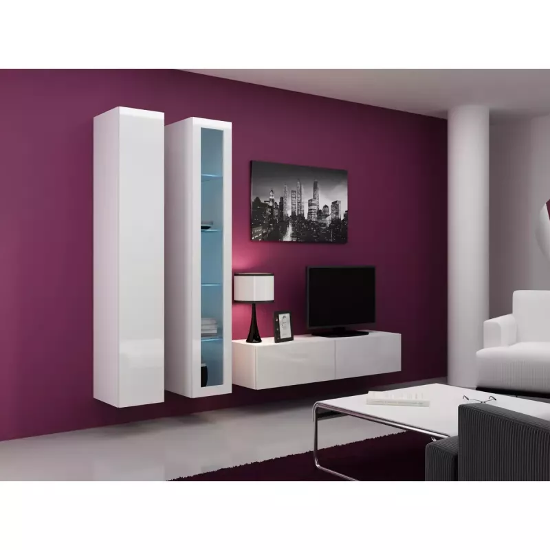 Vitrina Cama Meble VIGO 180 montagem na parede caixa de vidro 1800×400×300 mm branco/branco brilhante