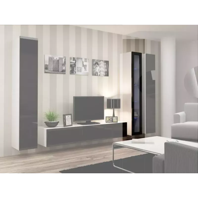 Vitrina Cama Meble VIGO 180 montagem na parede vitrina de vidro 1800×400×300 mm branco/preto brilhante