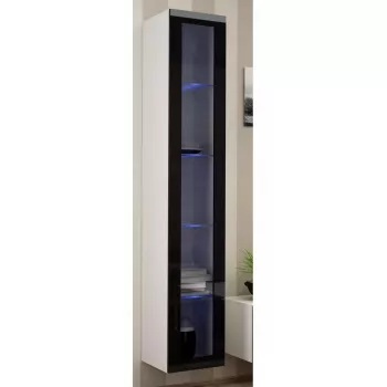 Vitrina Cama Meble VIGO 180 montagem na parede vitrina de vidro 1800×400×300 mm branco/preto brilhante