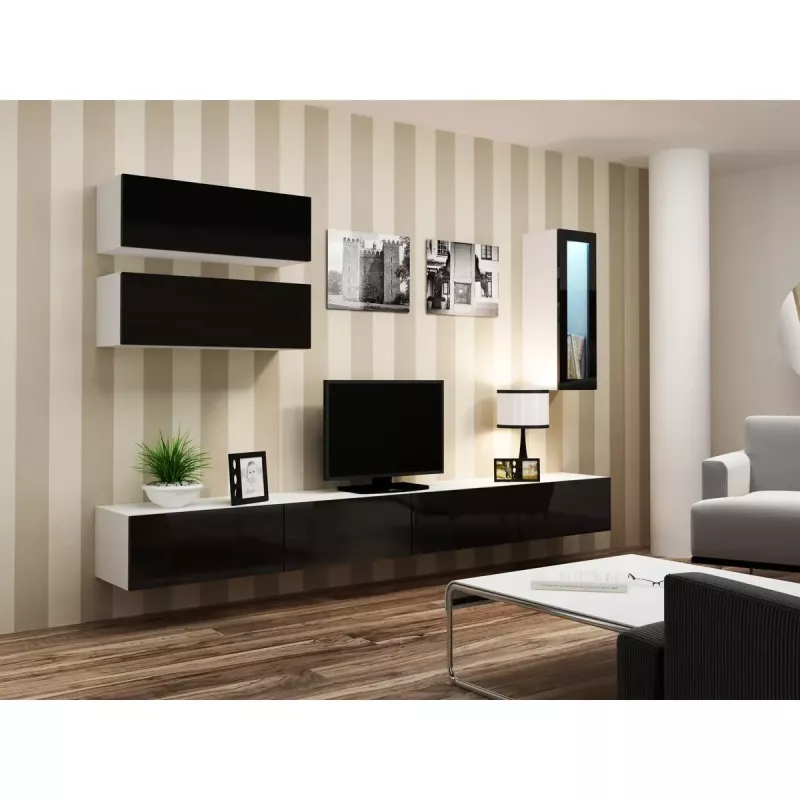 Vitrina Cama Meble VIGO 90 — vitrina de vidro para montagem na parede 90×350×320 mm branco/preto brilhante