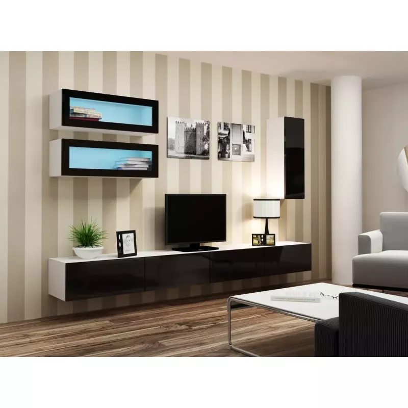 Vitrina Cama Meble VIGO 90 — vitrina de vidro para montagem na parede 90×350×320 mm branco/preto brilhante