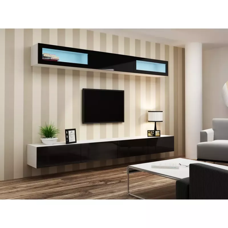 Vitrina Cama Meble VIGO 90 — vitrina de vidro para montagem na parede 90×350×320 mm branco/preto brilhante