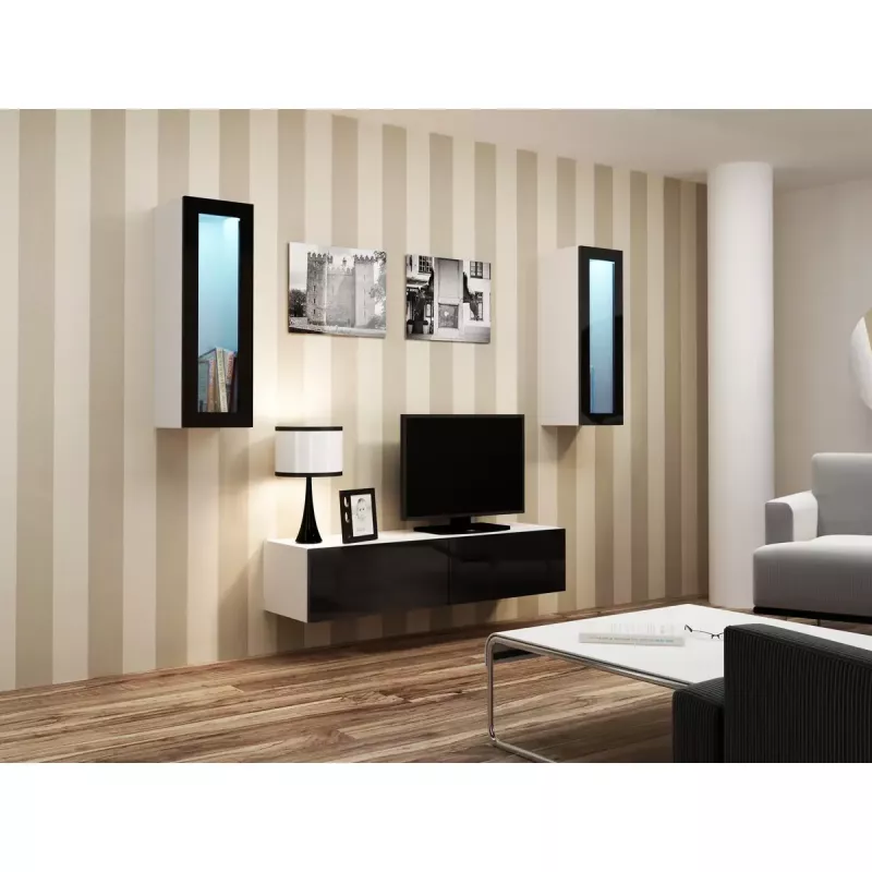 Vitrina Cama Meble VIGO 90 — vitrina de vidro para montagem na parede 90×350×320 mm branco/preto brilhante
