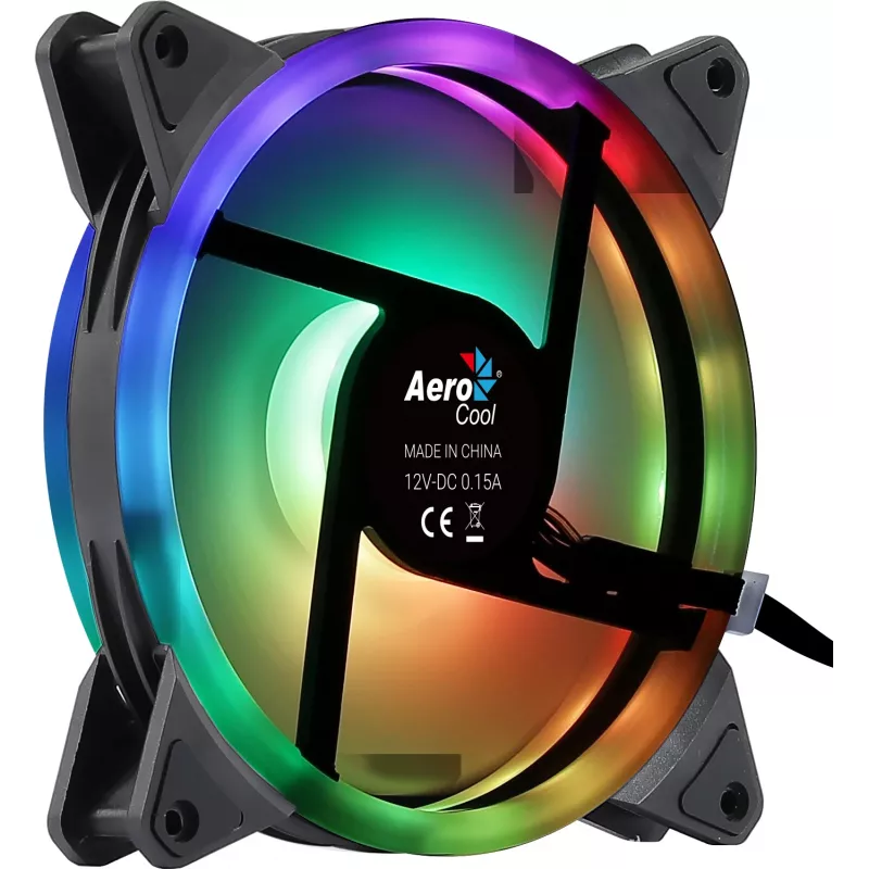 Ventoinha para PC Aerocool DUO14 14 cm ARGB LED anel duplo antivibração 6 pinos preto