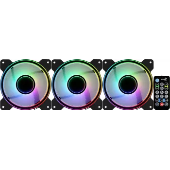 Kit Aerocool MIRAGE12PRO 3 ventoinhas para PC 12 cm ARGB 6 pinos hub silencioso preto