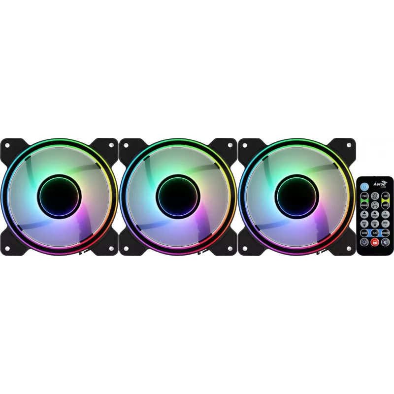 Kit Aerocool MIRAGE12PRO 3 ventoinhas para PC 12 cm ARGB 6 pinos hub silencioso preto