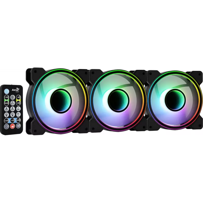 Kit Aerocool MIRAGE12PRO 3 ventoinhas para PC 12 cm ARGB 6 pinos hub silencioso preto