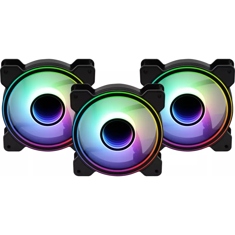 Kit Aerocool MIRAGE12PRO 3 ventoinhas para PC 12 cm ARGB 6 pinos hub silencioso preto