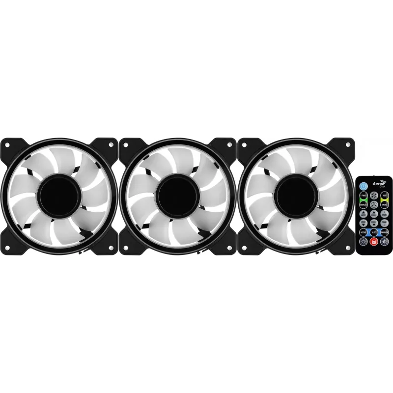 Kit Aerocool MIRAGE12PRO 3 ventoinhas para PC 12 cm ARGB 6 pinos hub silencioso preto