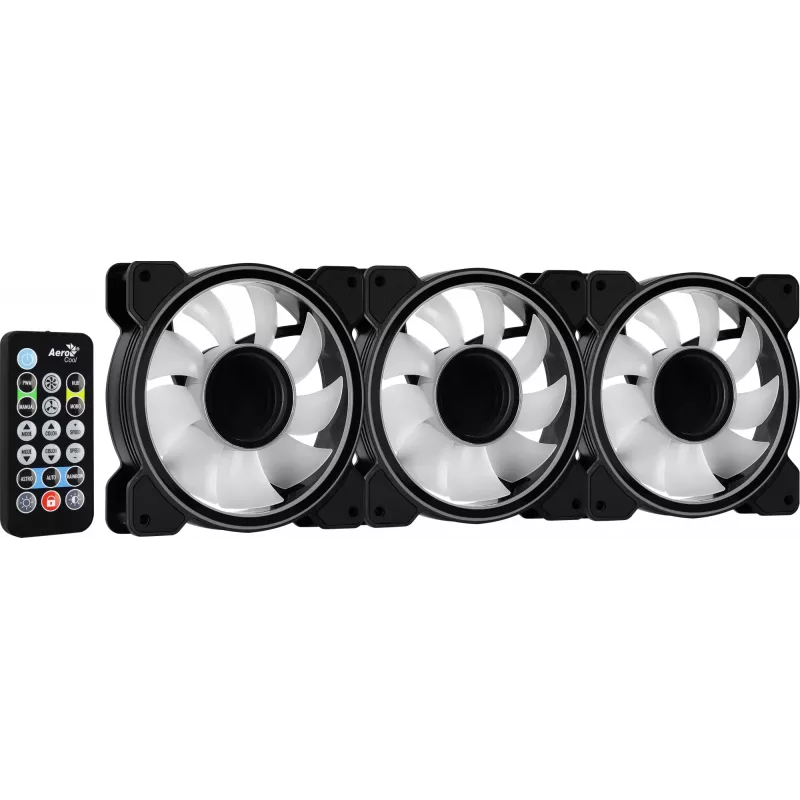 Kit Aerocool MIRAGE12PRO 3 ventoinhas para PC 12 cm ARGB 6 pinos hub silencioso preto